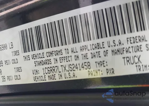 2018 Ram 1500 Big Horn 4X4 5'7 Box из США, поврежденный, VIN 1C6RR7LTXJS241458